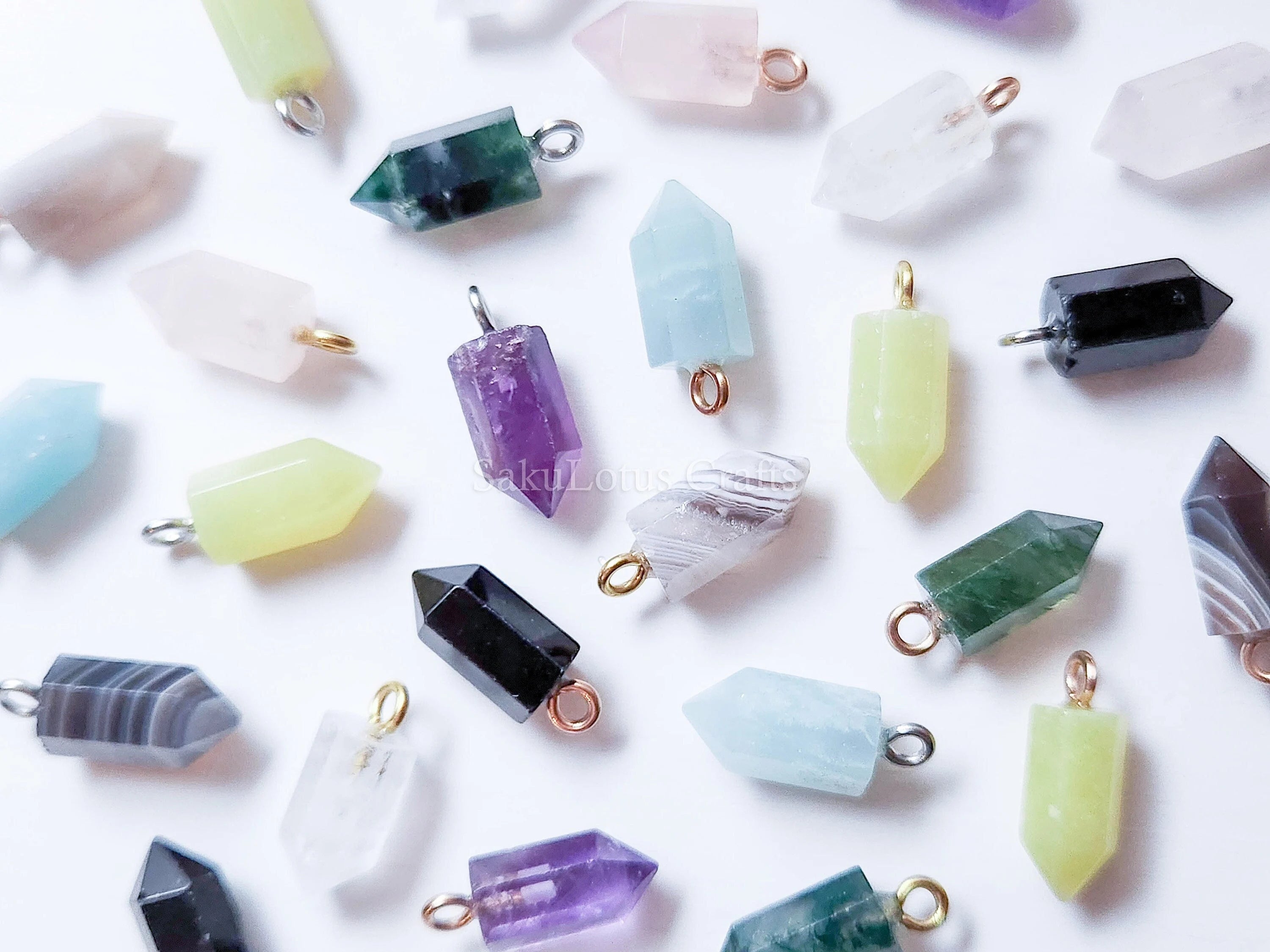 Small Natural Crystal Point Pendant • 18k Gold Rose Silver • Petite Stone Charm • Jewelry Making Supplies DIY