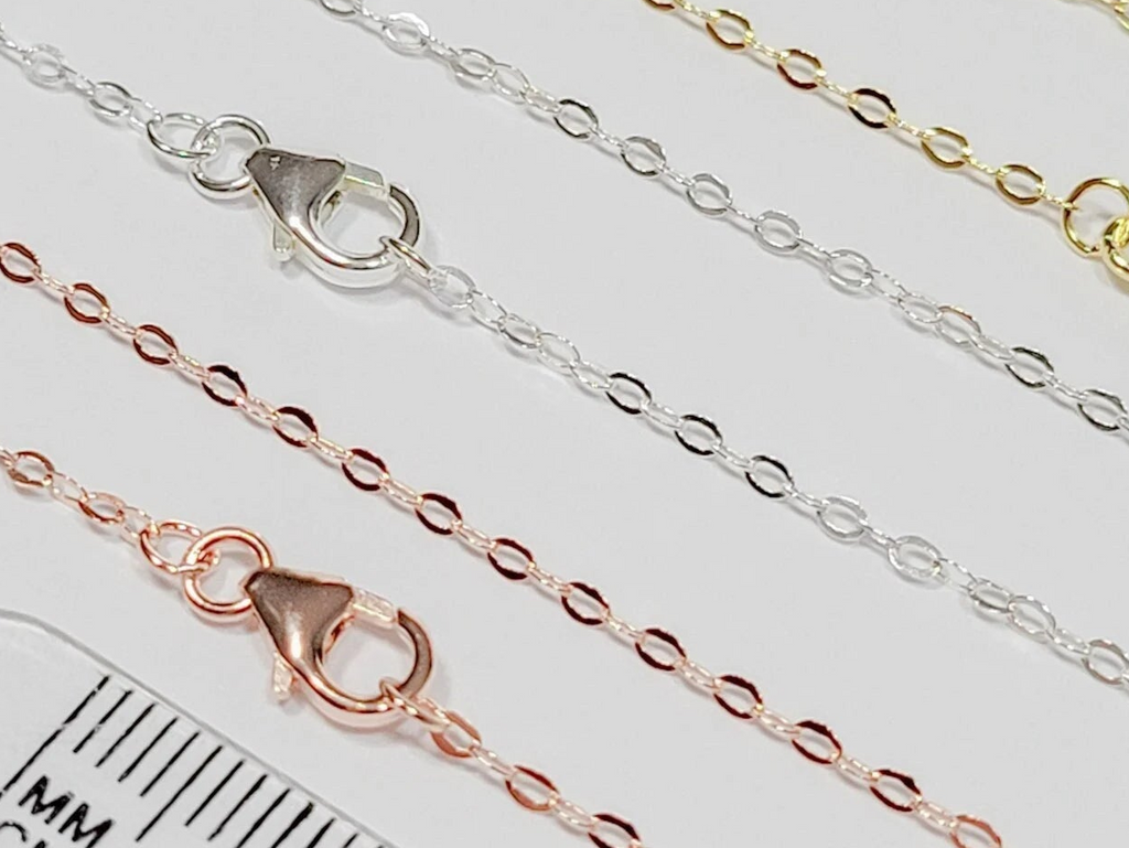 Solid 925 Sterling Silver Flat Cable Necklace Chain • Lobster Clasp • 16" 18" 20" 22" 24" • Gold Rose Vermeil