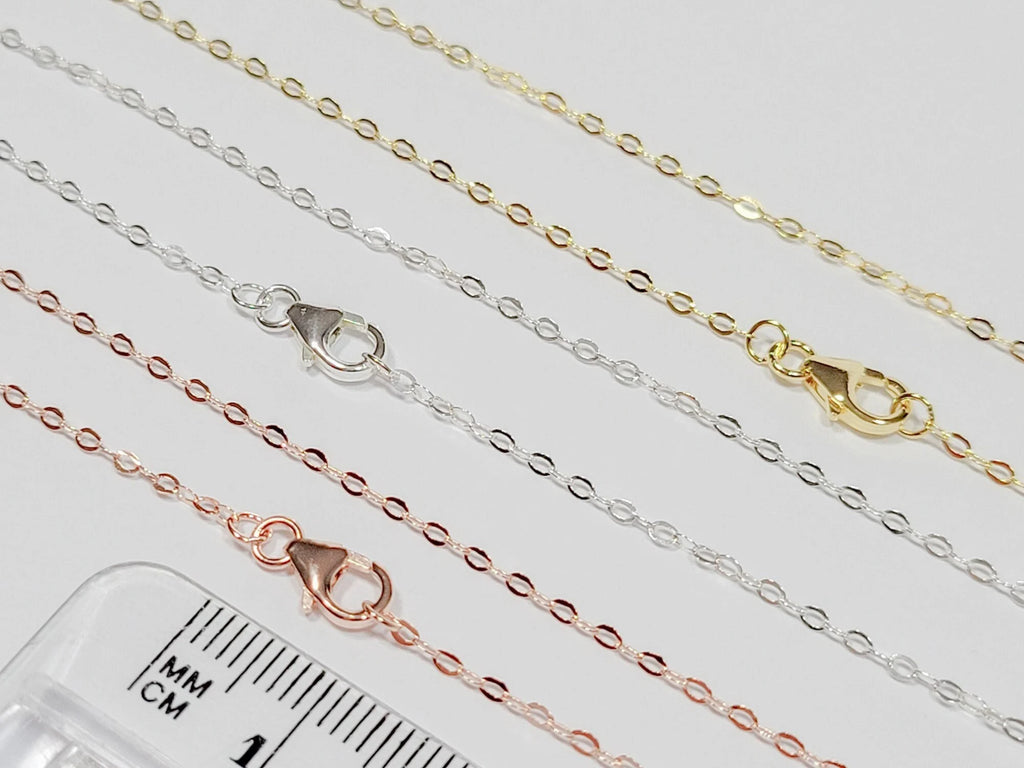 Solid 925 Sterling Silver Flat Cable Necklace Chain • Lobster Clasp • 16" 18" 20" 22" 24" • Gold Rose Vermeil