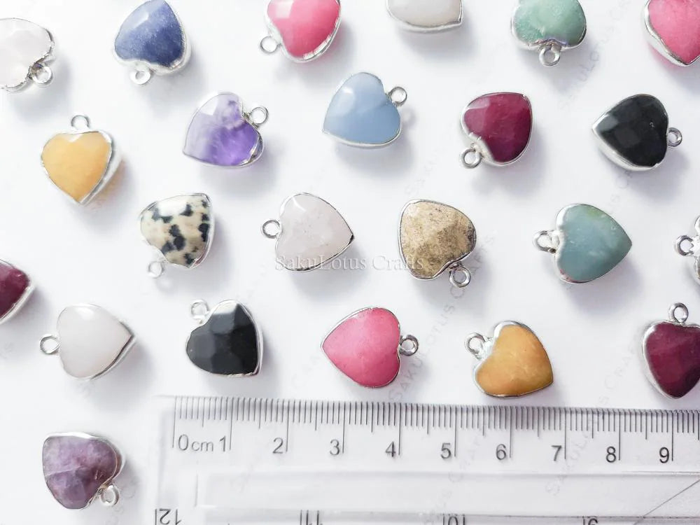 RESTOCK Small Natural Crystal Heart Pendant • Gold Silver Edge • Semi-Precious Gemstone Charm • Jewelry Making Supplies