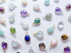 15mm Natural Gemstone Bezel Drop Pendant • 925 Sterling Silver • Gold Rose Vermeil • Teardrop Crystal Charm