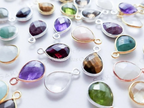 15mm Natural Gemstone Bezel Drop Pendant • 925 Sterling Silver • Gold Rose Vermeil • Teardrop Crystal Charm