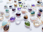 15mm Natural Gemstone Bezel Drop Pendant • 925 Sterling Silver • Gold Rose Vermeil • Teardrop Crystal Charm
