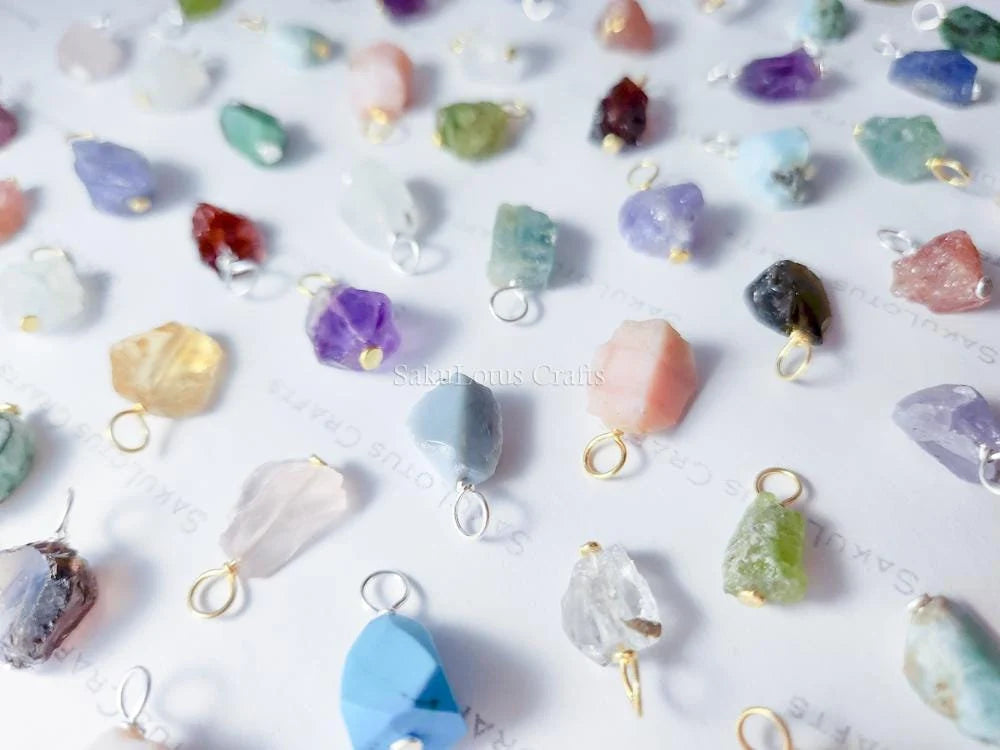 Natural Raw Nugget Crystal Pendant • 925 Sterling Silver • Gold Rose Vermeil • Small or Large Gemstone Charm