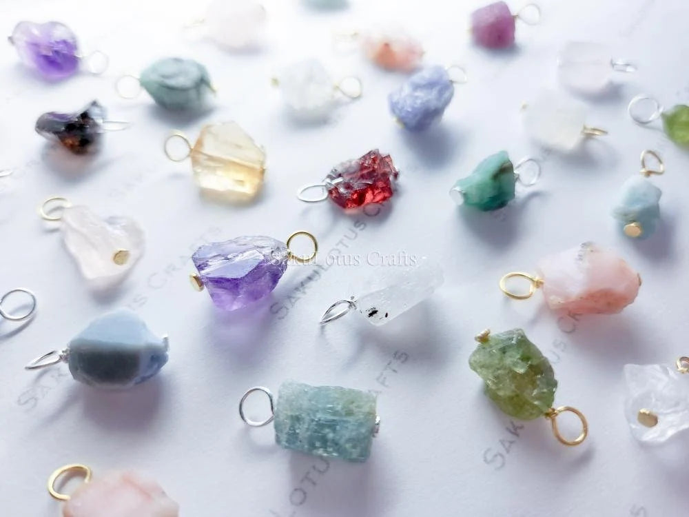 Natural Raw Nugget Crystal Pendant • 925 Sterling Silver • Gold Rose Vermeil • Small or Large Gemstone Charm