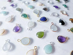 15mm Natural Gemstone Bezel Drop Pendant • 925 Sterling Silver • Gold Rose Vermeil • Teardrop Crystal Charm