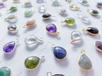 15mm Natural Gemstone Bezel Drop Pendant • 925 Sterling Silver • Gold Rose Vermeil • Teardrop Crystal Charm