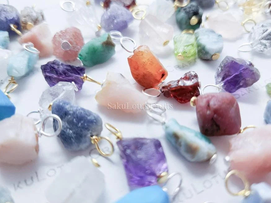 Natural Raw Nugget Crystal Pendant • 925 Sterling Silver • Gold Rose Vermeil • Small or Large Gemstone Charm
