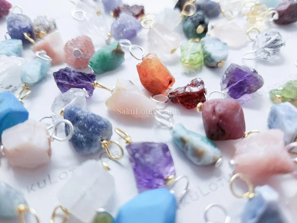 Natural Raw Nugget Crystal Pendant • 925 Sterling Silver • Gold Rose Vermeil • Small or Large Gemstone Charm