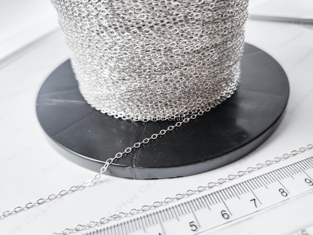 RESTOCKED 2026 Solid 925 Sterling Silver Flat Oval Cable Chain • 1.8x2.6mm • Unfinished By the Foot • Jewelry Making Supplies