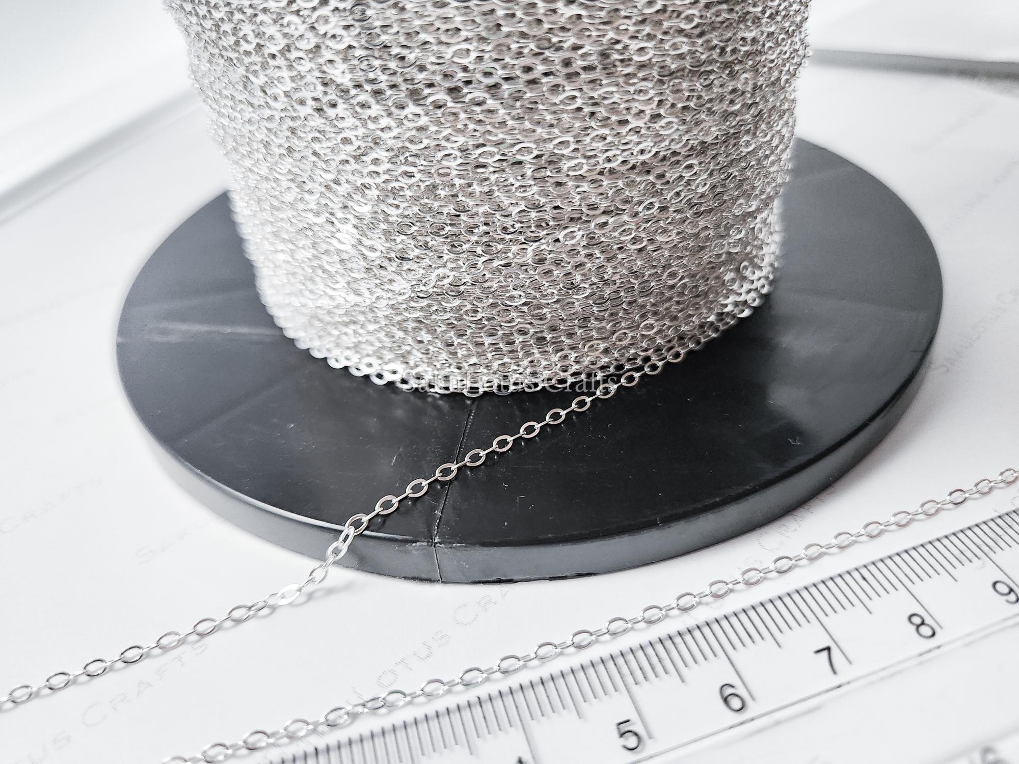 RESTOCKED 2026 Solid 925 Sterling Silver Flat Oval Cable Chain • 1.8x2.6mm • Unfinished By the Foot • Jewelry Making Supplies