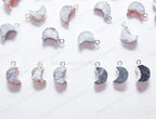 Mini Natural White Raw Druzy Quartz Crescent Moon Pendant • 18mm • Silver Gold Rose • Jewelry Making Charm