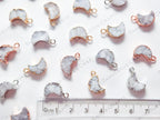 Mini Natural White Raw Druzy Quartz Crescent Moon Pendant • 18mm • Silver Gold Rose • Jewelry Making Charm