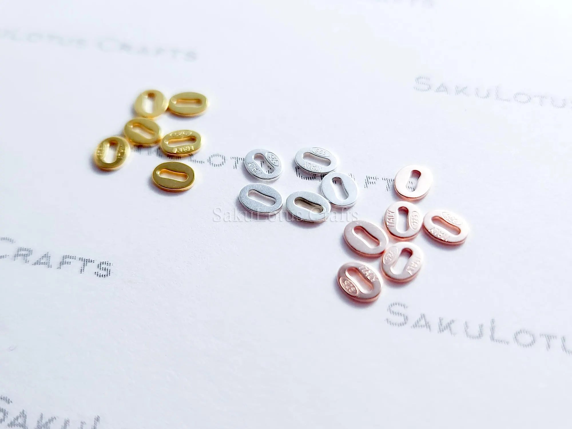 925 Sterling Silver Oval Hallmark Stamped Tags • Gold Rose Vermeil • Italy Connector Findings • Jewelry Making Supplies