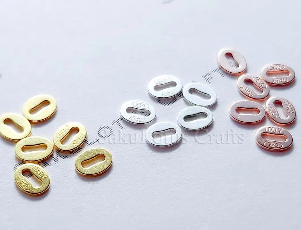 925 Sterling Silver Oval Hallmark Stamped Tags • Gold Rose Vermeil • Italy Connector Findings • Jewelry Making Supplies