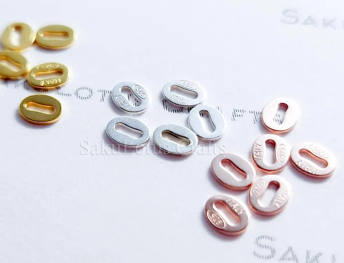 925 Sterling Silver Oval Hallmark Stamped Tags • Gold Rose Vermeil • Italy Connector Findings • Jewelry Making Supplies