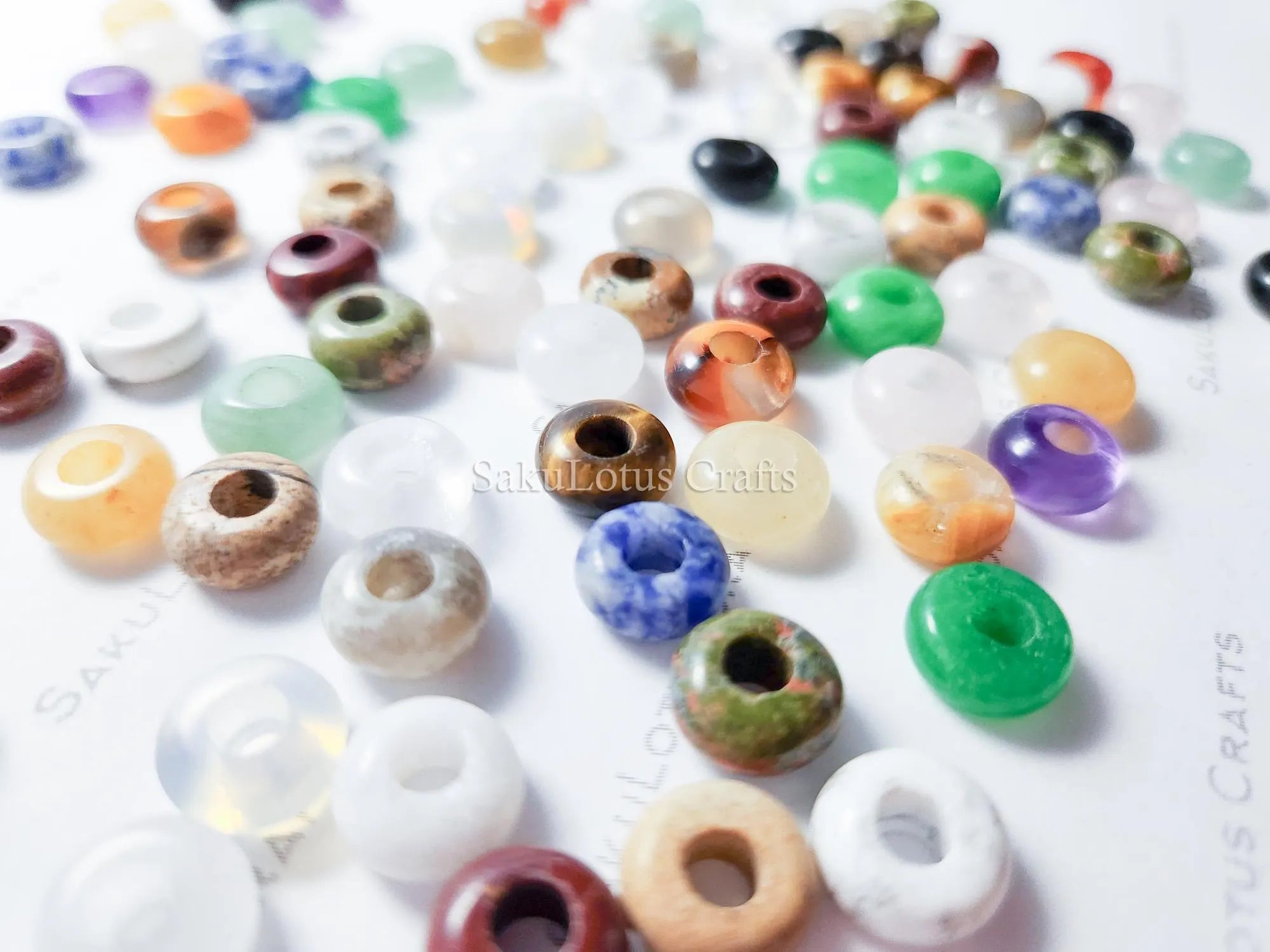 Natural Crystal Tiny Donut Ring Beads • 10mm with 4mm Hole • Gemstone Mini Charms • Jewelry Making Supplies