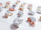 Mini Natural White Raw Druzy Quartz Crescent Moon Pendant • 18mm • Silver Gold Rose • Jewelry Making Charm