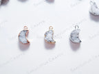 Mini Natural White Raw Druzy Quartz Crescent Moon Pendant • 18mm • Silver Gold Rose • Jewelry Making Charm