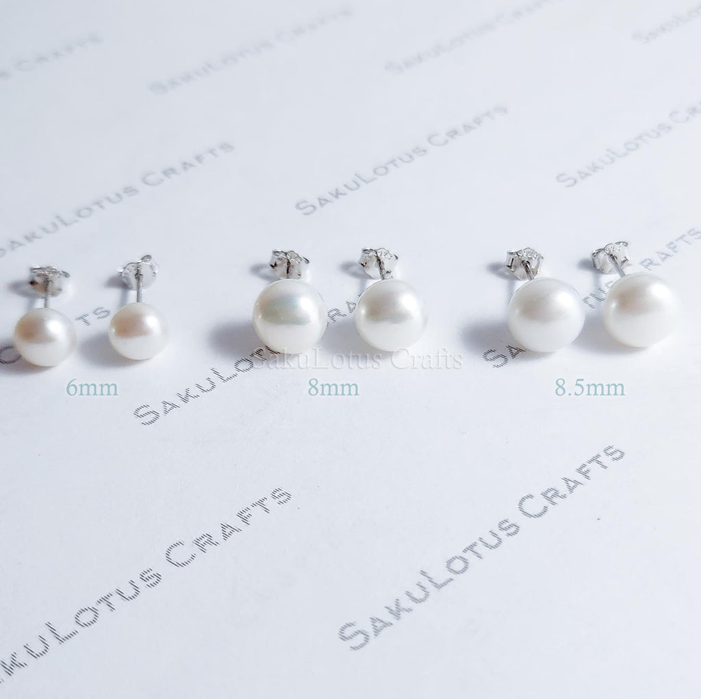 Freshwater Pearl Stud Earrings • 2mm 3mm 4mm 5mm 6mm 8mm 8.5mm • White Peach Pink Lavender Mauve • 925 Sterling Silver