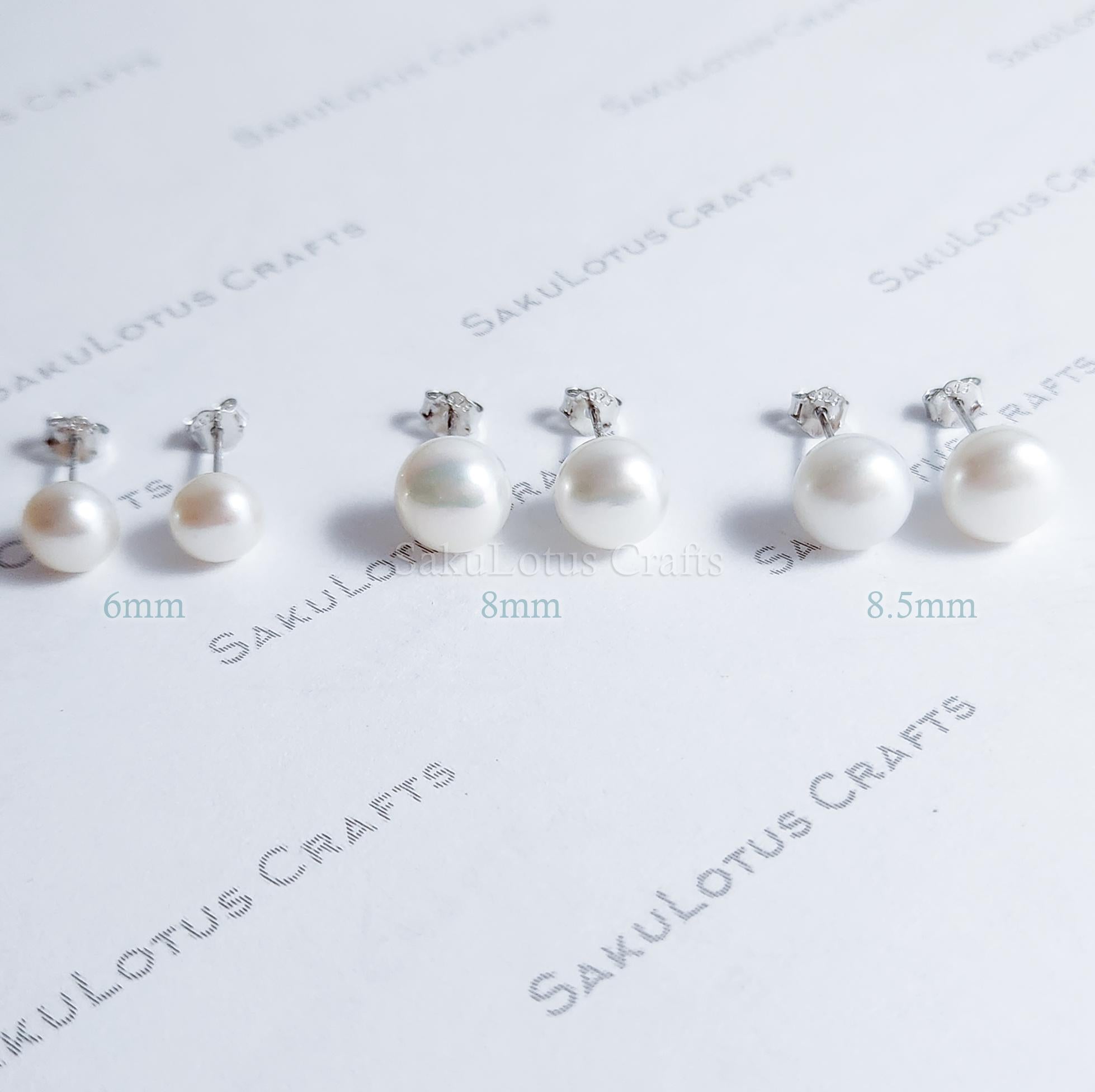 Freshwater Pearl Stud Earrings • 2mm 3mm 4mm 5mm 6mm 8mm 8.5mm • White Peach Pink Lavender Mauve • 925 Sterling Silver