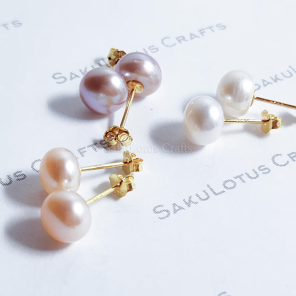 Freshwater Pearl Stud Earrings • 2mm 3mm 4mm 5mm 6mm 8mm 8.5mm • White Peach Pink Lavender Mauve • 925 Sterling Silver