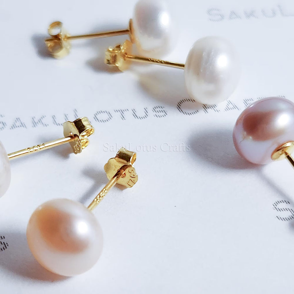 Freshwater Pearl Stud Earrings • 2mm 3mm 4mm 5mm 6mm 8mm 8.5mm • White Peach Pink Lavender Mauve • 925 Sterling Silver