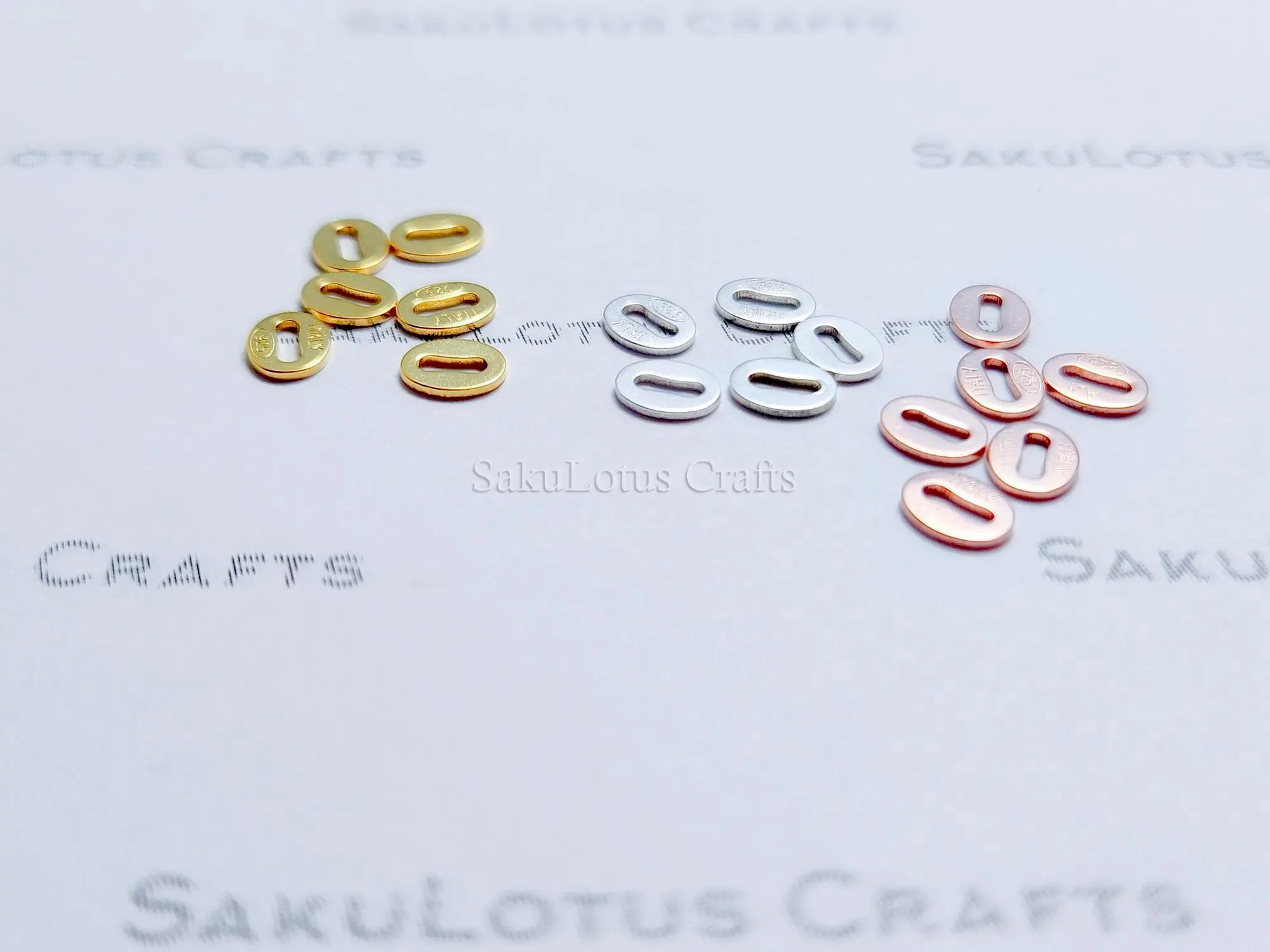 925 Sterling Silver Oval Hallmark Stamped Tags • Gold Rose Vermeil • Italy Connector Findings • Jewelry Making Supplies