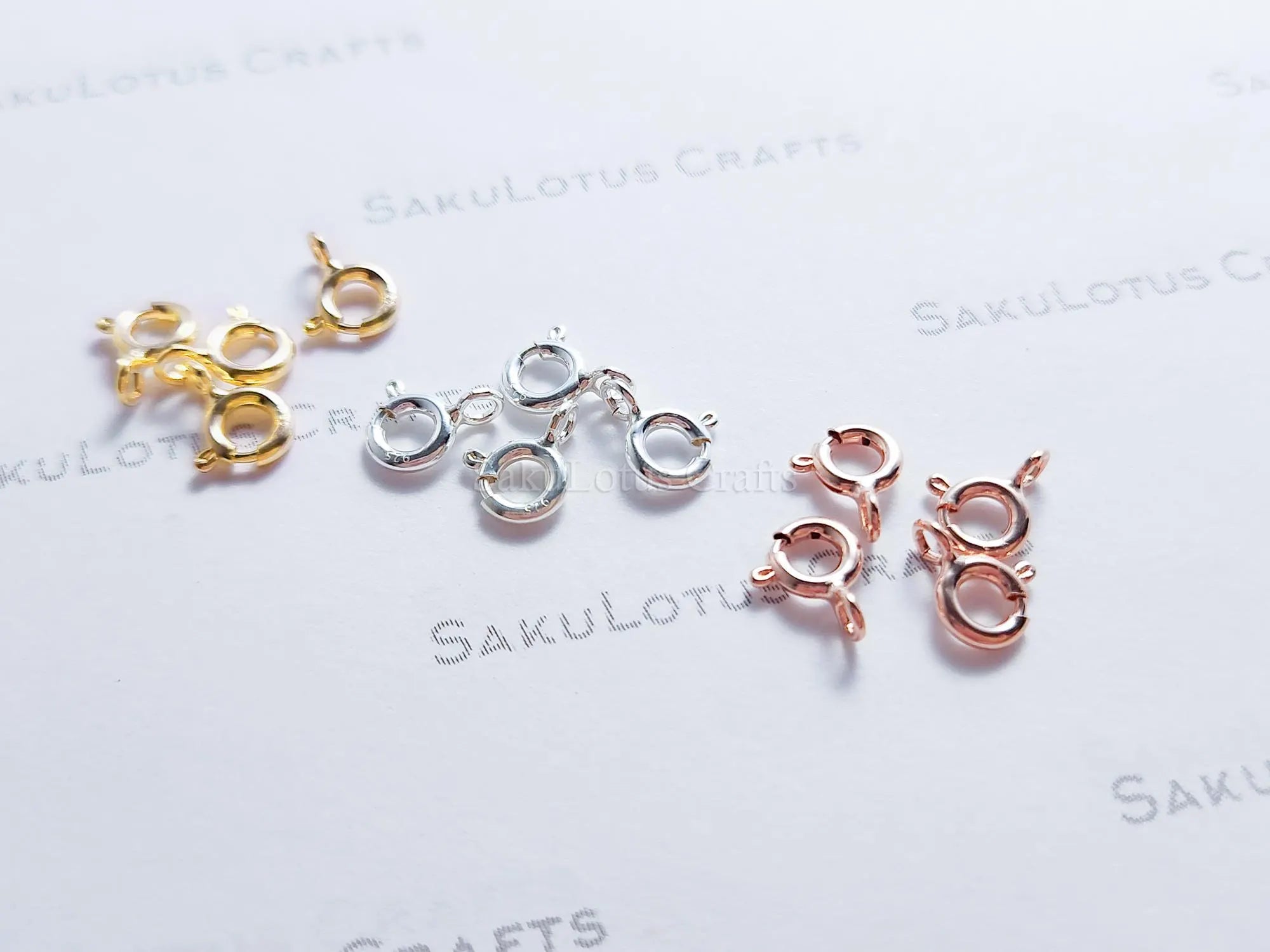 925 Sterling Silver Spring Clasps • 5.5mm Open Ring Connector • Gold Rose Vermeil • Jewelry Making Supplies