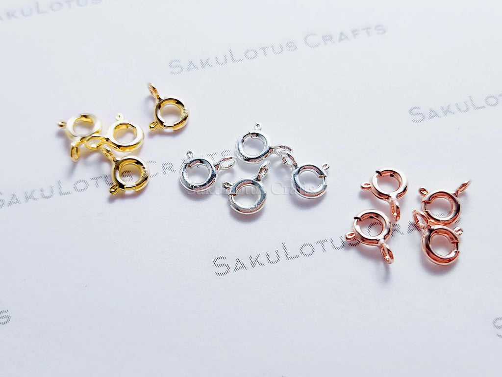 925 Sterling Silver Spring Clasps • 5.5mm Open Ring Connector • Gold Rose Vermeil • Jewelry Making Supplies