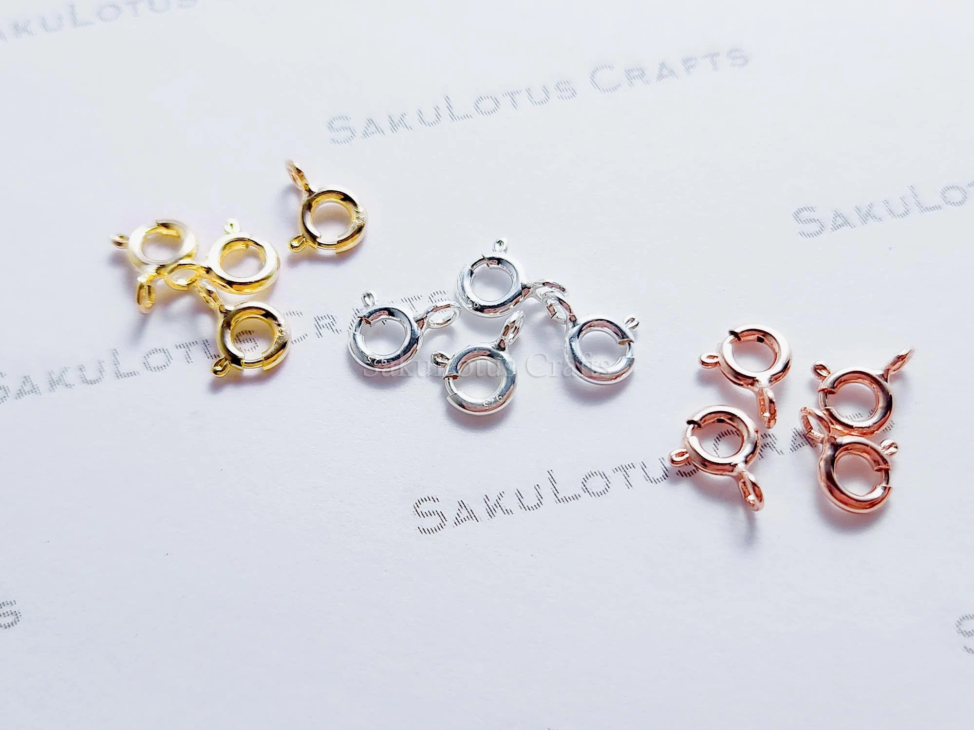 925 Sterling Silver Spring Clasps • 5.5mm Open Ring Connector • Gold Rose Vermeil • Jewelry Making Supplies