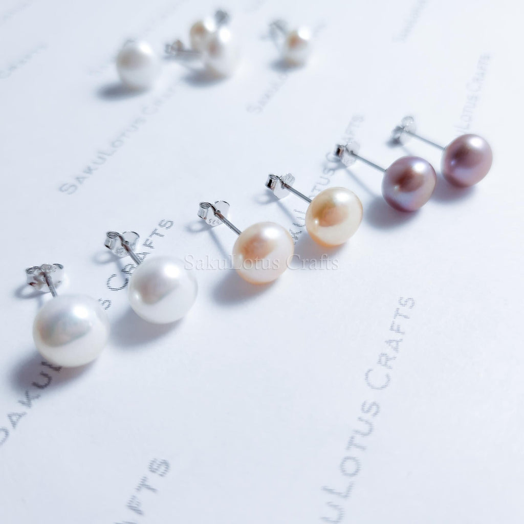 Freshwater Pearl Stud Earrings • 2mm 3mm 4mm 5mm 6mm 8mm 8.5mm • White Peach Pink Lavender Mauve • 925 Sterling Silver