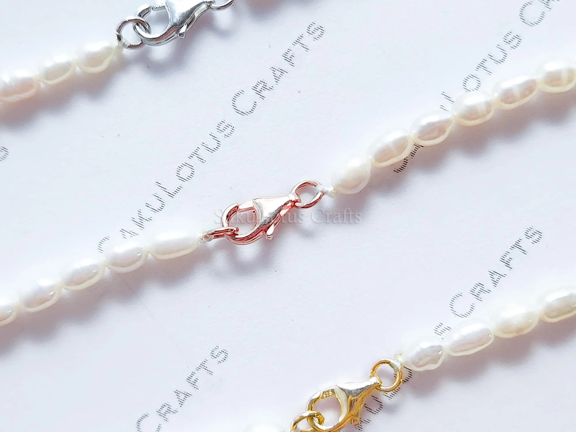 Natural Genuine Freshwater 3mm White Rice Pearl Necklace Bracelet Stainless Steel 18k Gold Rose Gold Lobster Clasp Extender