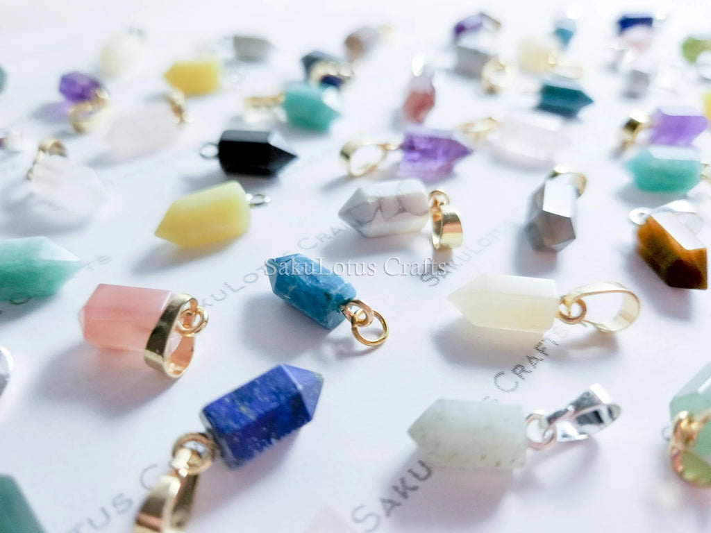 Small Natural Crystal Point Pendant • 18k Gold Rose Silver • Petite Stone Charm • Jewelry Making Supplies DIY