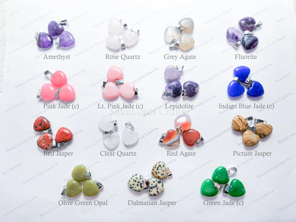 RESTOCK Natural Crystal Heart Pendant • 16mm Gemstone Charm • Silver Gold Rose Gold Stainless Steel • Jewelry Making Supplies
