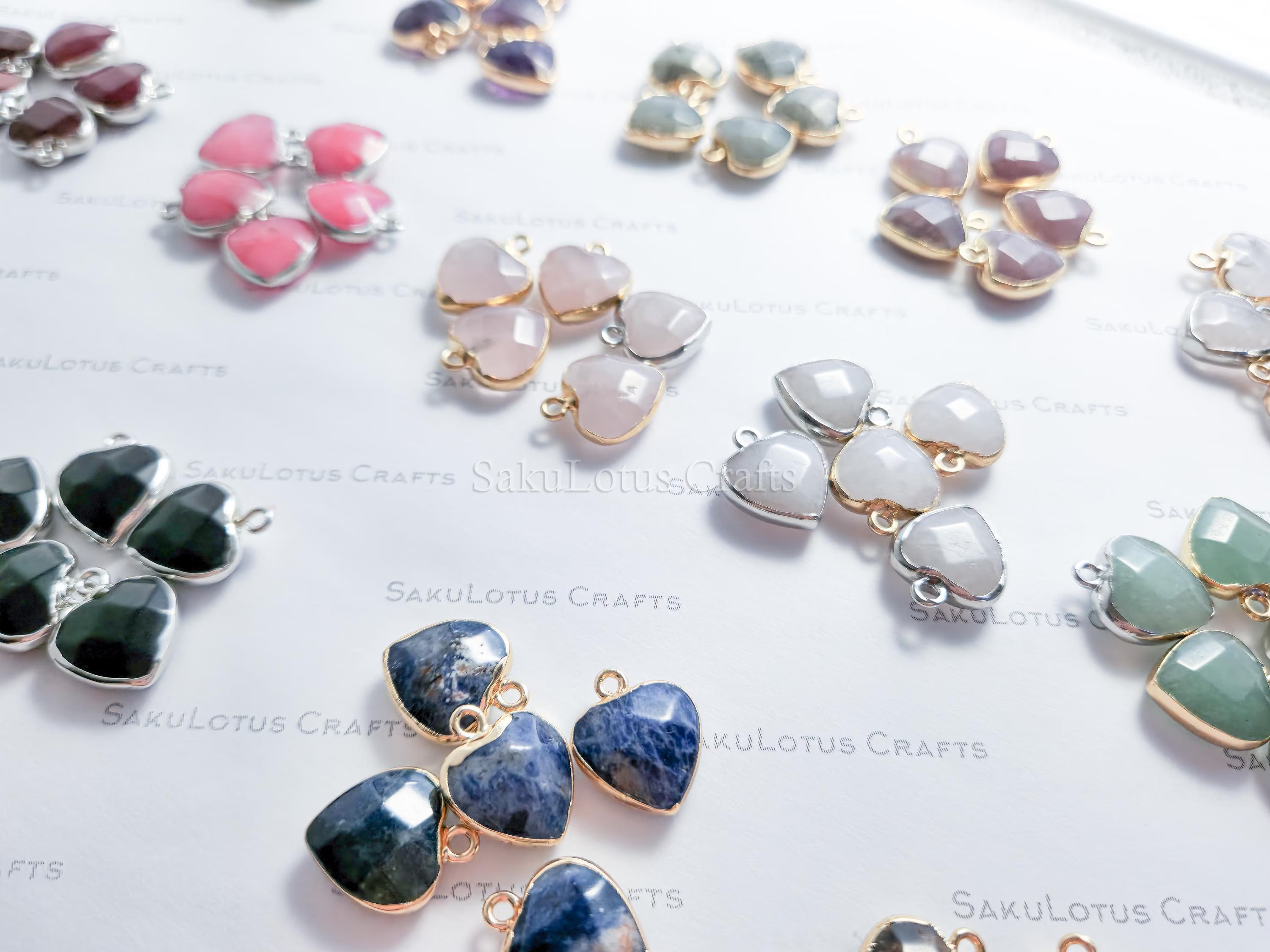RESTOCK Small Natural Crystal Heart Pendant • Gold Silver Edge • Semi-Precious Gemstone Charm • Jewelry Making Supplies