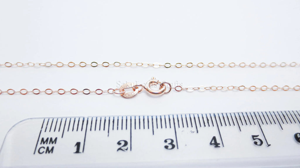 14–24" Solid 925 Sterling Silver Rose Gold Vermeil Flat Cable Chain Necklace • 1.6x2.1mm Spring Clasp