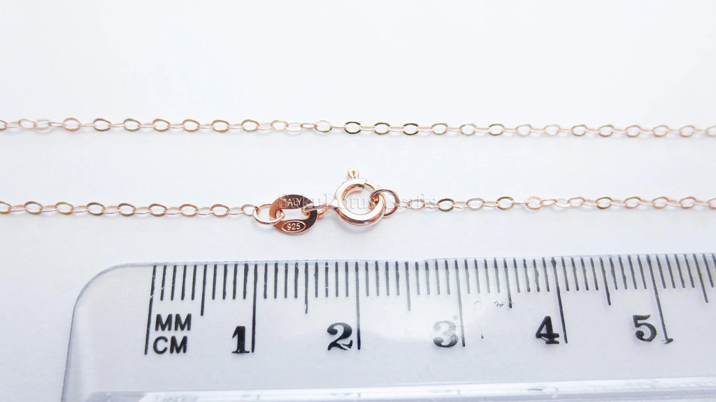 14–24" Solid 925 Sterling Silver Rose Gold Vermeil Flat Cable Chain Necklace • 1.6x2.1mm Spring Clasp