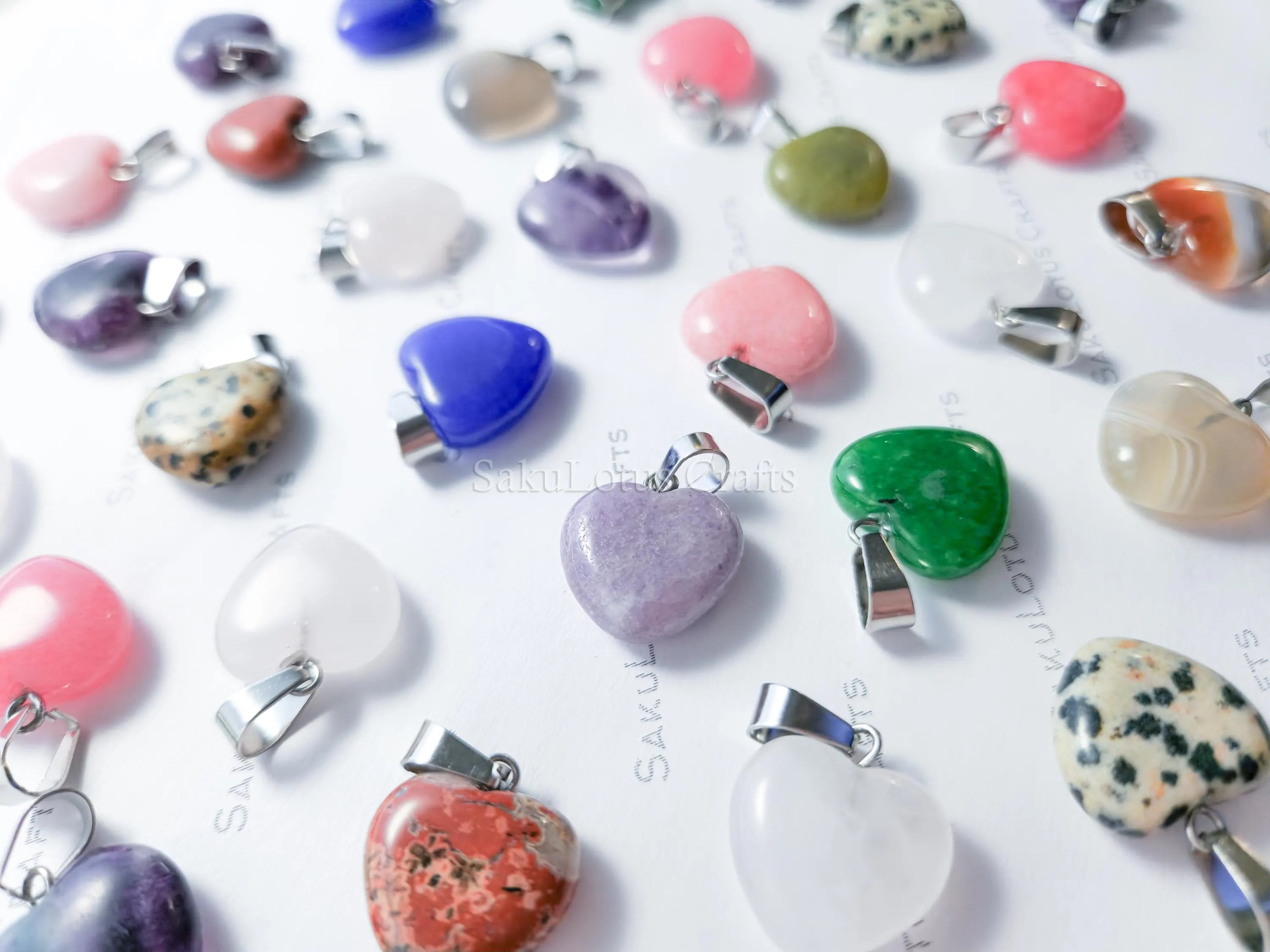 RESTOCK Natural Crystal Heart Pendant • 16mm Gemstone Charm • Silver Gold Rose Gold Stainless Steel • Jewelry Making Supplies