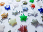 RESTOCK Natural Stone Crystal Star Pendant • 20mm Gemstone Charm • Silver Gold Rose Gold Stainless Steel • Jewelry Making Supplies