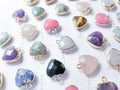 RESTOCK Small Natural Crystal Heart Pendant • Gold Silver Edge • Semi-Precious Gemstone Charm • Jewelry Making Supplies
