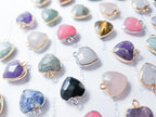 RESTOCK Small Natural Crystal Heart Pendant • Gold Silver Edge • Semi-Precious Gemstone Charm • Jewelry Making Supplies