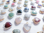 RESTOCK Small Natural Crystal Heart Pendant • Gold Silver Edge • Semi-Precious Gemstone Charm • Jewelry Making Supplies