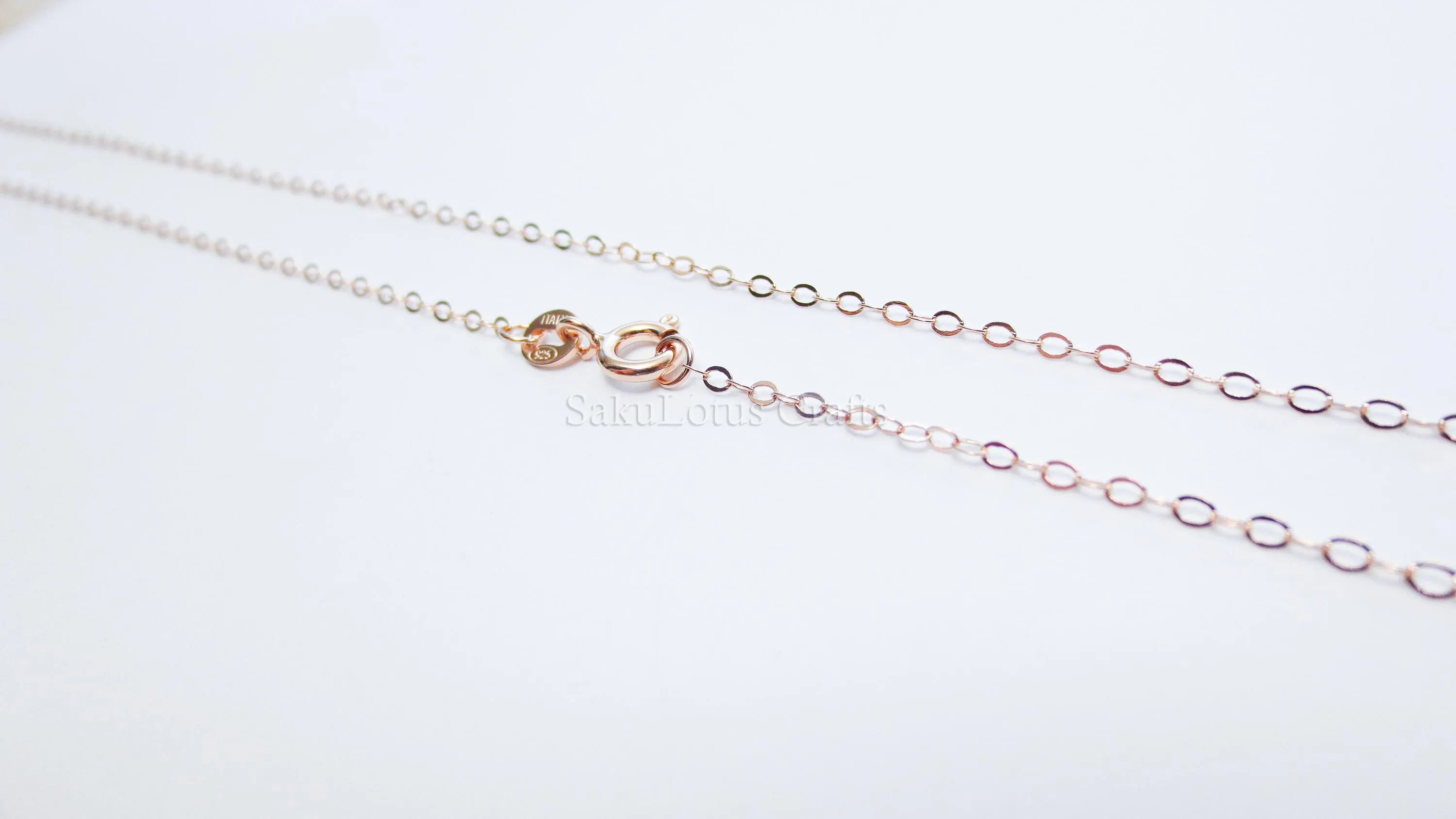 14–24" Solid 925 Sterling Silver Rose Gold Vermeil Flat Cable Chain Necklace • 1.6x2.1mm Spring Clasp