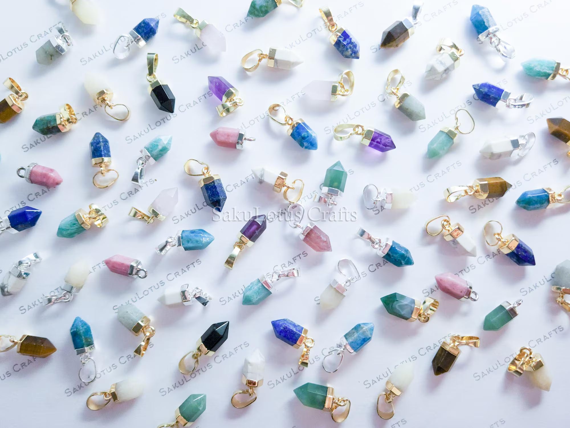 Small Natural Crystal Point Pendant • Gold Rose Silver Plated • Petite Stone Charm • Jewelry Making Supplies DIY