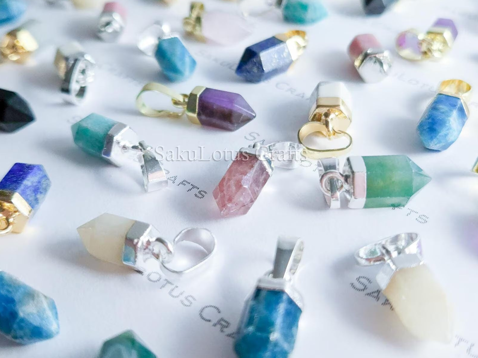 Small Natural Crystal Point Pendant • Gold Rose Silver Plated • Petite Stone Charm • Jewelry Making Supplies DIY