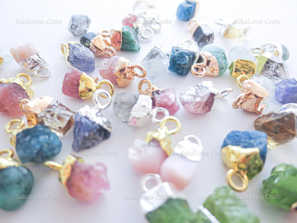 6-10mm Tiny Raw Natural Nugget Gemstone Pendant • 925 Sterling Silver & 18k Rose Gold Vermeil