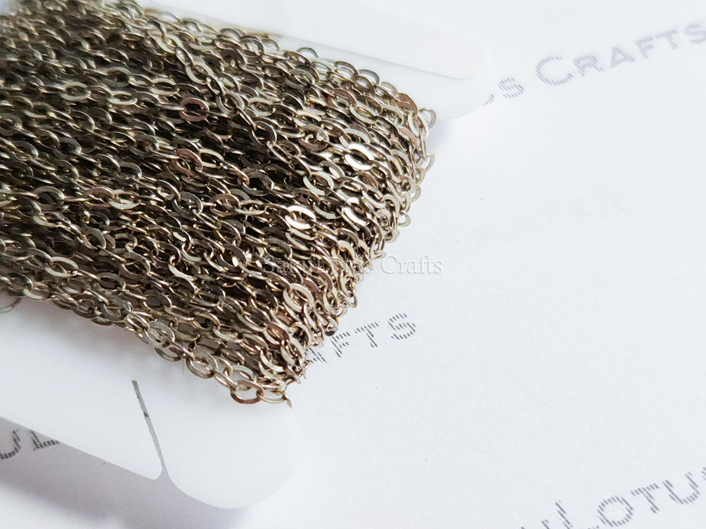 17.25" Oxidized 925 Sterling Silver Cable Chain • 1.5x2.0mm Flat Links • Jewelry Making Chain