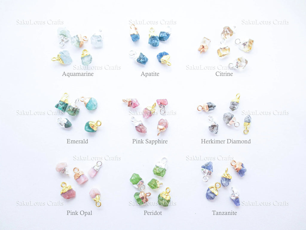 6-10mm Tiny Raw Natural Nugget Gemstone Pendant • 925 Sterling Silver & 18k Rose Gold Vermeil