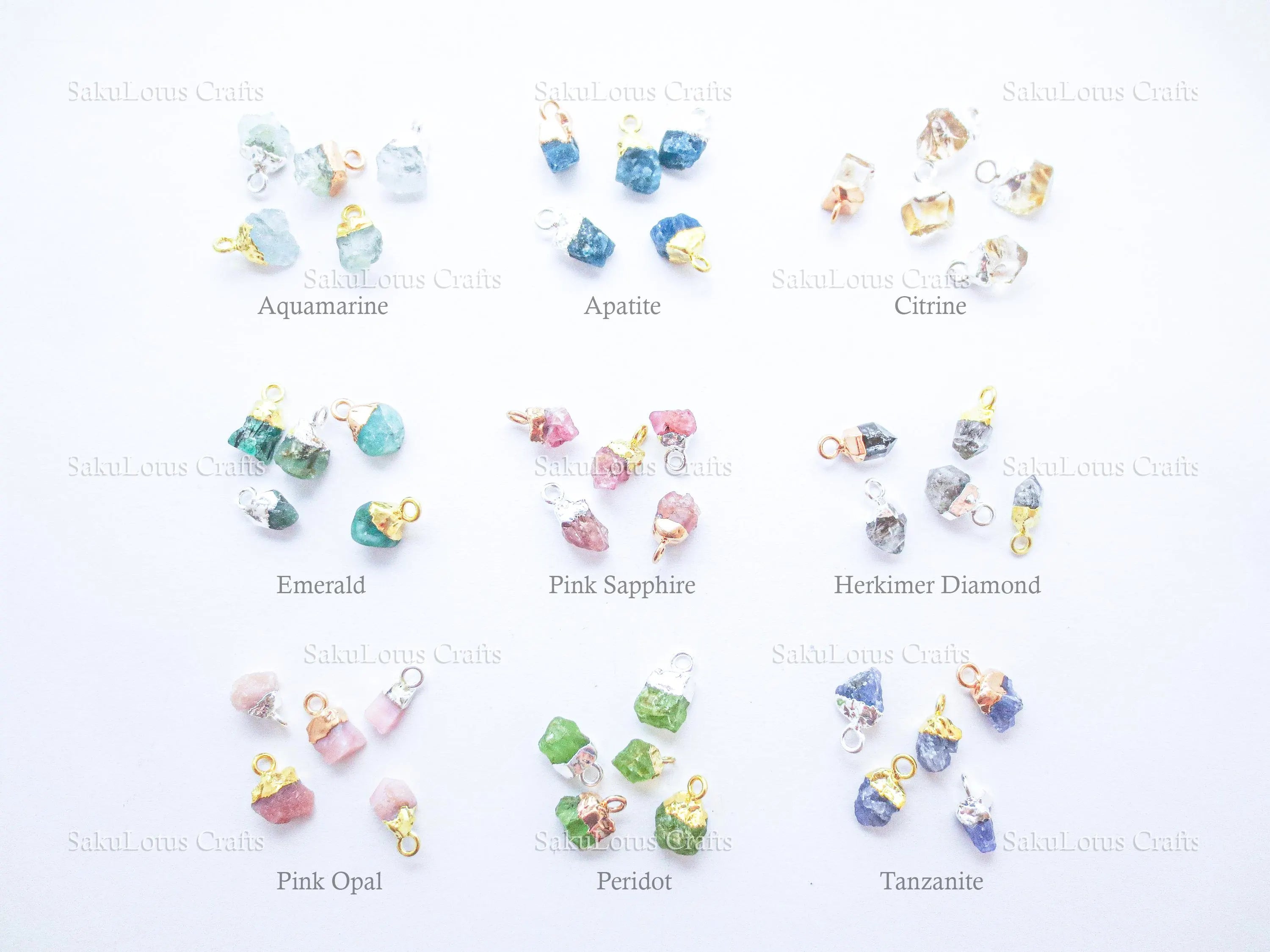 6-10mm Tiny Raw Natural Nugget Gemstone Pendant • 925 Sterling Silver & 18k Rose Gold Vermeil